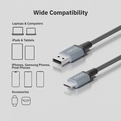 3' USB-A to USB-C Braided Nylon Charge & Sync Cable