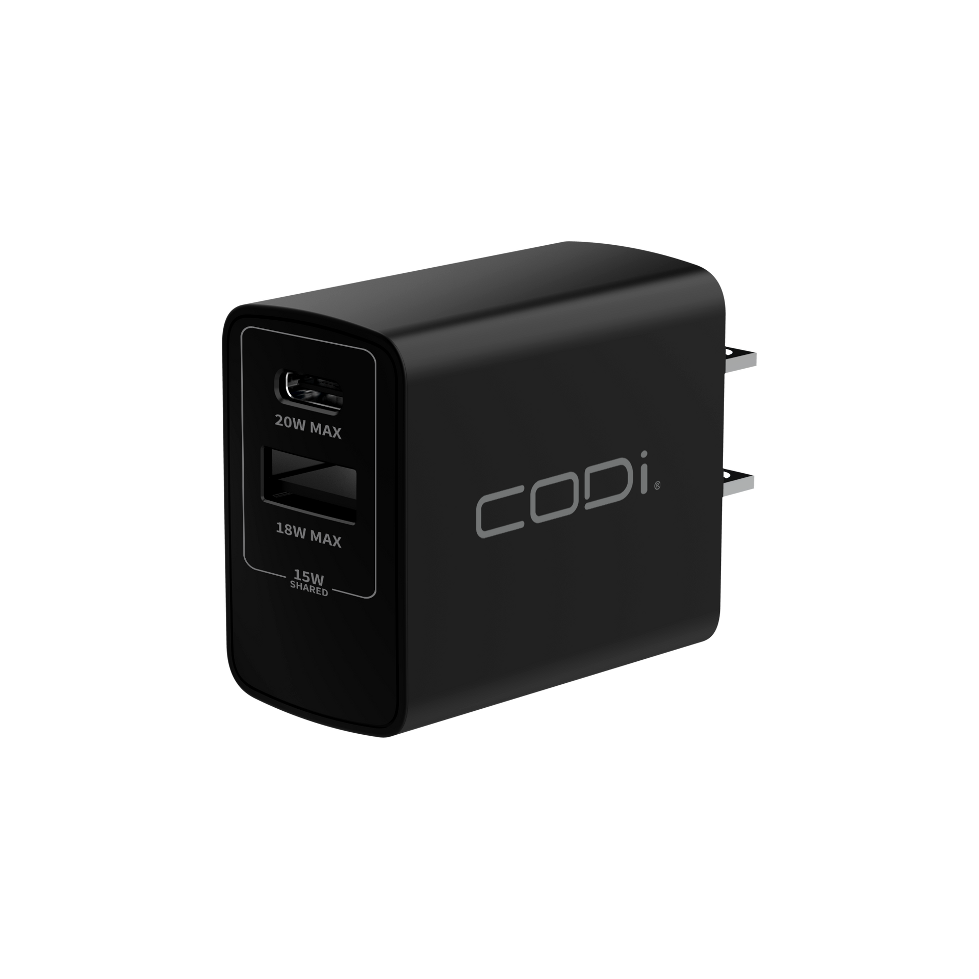 20W Dual Port Wall Charger, USB-C & USB-A Outputs - CODi Worldwide