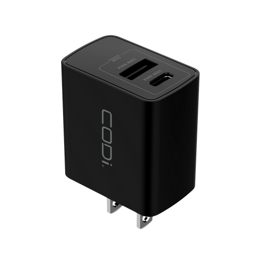 20W Dual Port Wall Charger, USB-C & USB-A Outputs