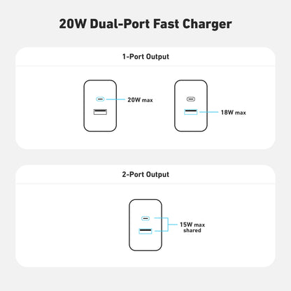 20W Dual Port Wall Charger, USB-C & USB-A Outputs - CODi Worldwide
