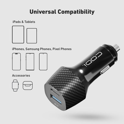 20W Dual Port Car Charger, USB-A & USB-C Outputs - CODi Worldwide
