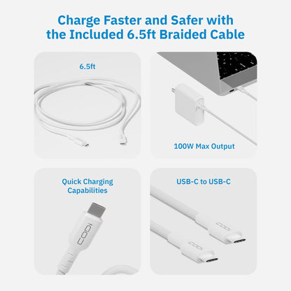 100W Wall USB-C Charger with USB2.0 EPR Braided Cable