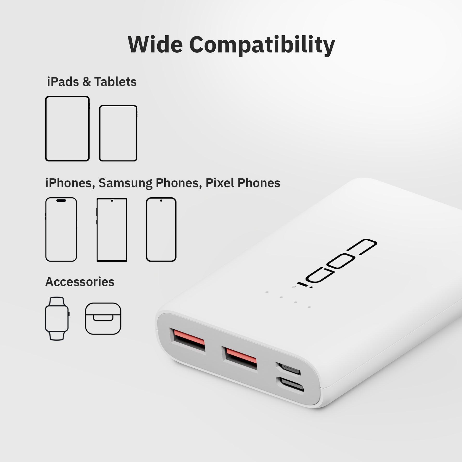 10,000mAh Quick Charge Powerbank w/ USB-C, USB-A (x2), Micro-USB - CODi Worldwide