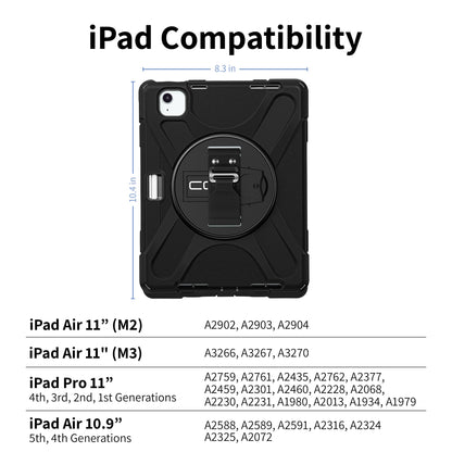 Rugged Case for iPad Air 11" (M2, M3), iPad Pro 11" (4th, 3rd, 2nd, 1st Generation), iPad Air 10.9" (5th, 4th Generation) w/ Integrated Screen Protector