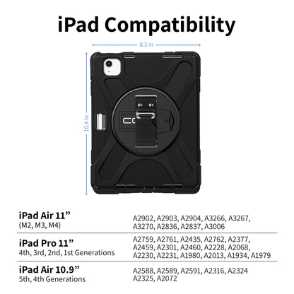 Rugged Case for iPad Air 11" (M2, M3, M4), iPad Pro 11" (4th, 3rd, 2nd, 1st Generation), iPad Air 10.9" (5th, 4th Generation) w/ Integrated Screen Protector
